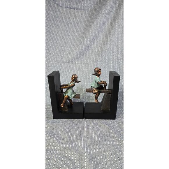 Black Polystone Bookends with Swing Set - Picture 3 of 6